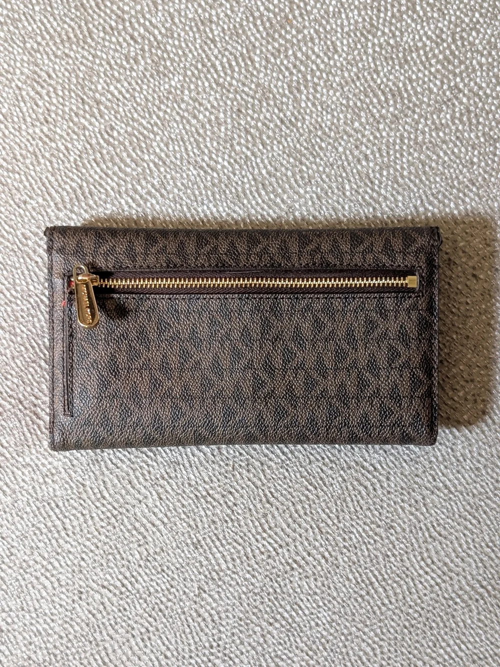 Michael Kors Brown Logo Continental Card Holder with Gold-Tone Hardware